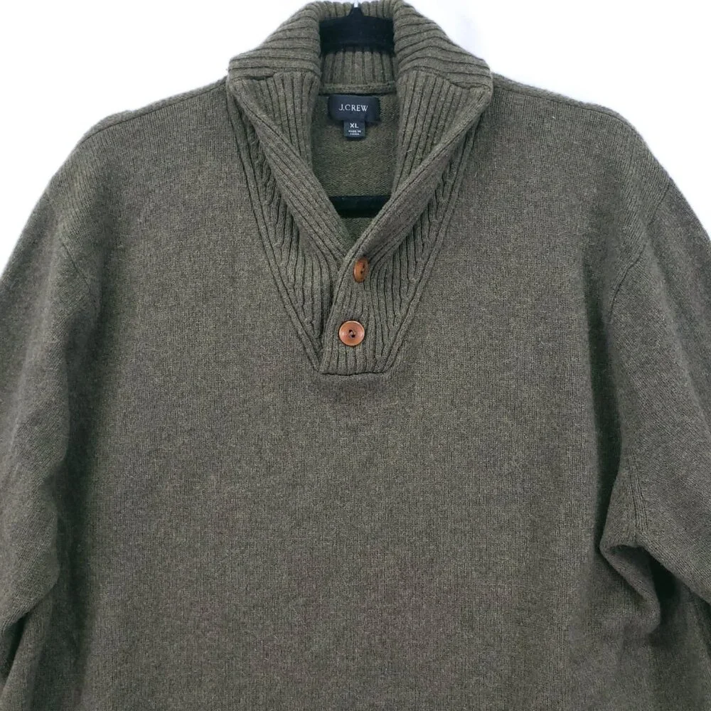 J.Crew Sweater Green XL Merino Wool Blend Speckled Shawl Collar Rugged Men